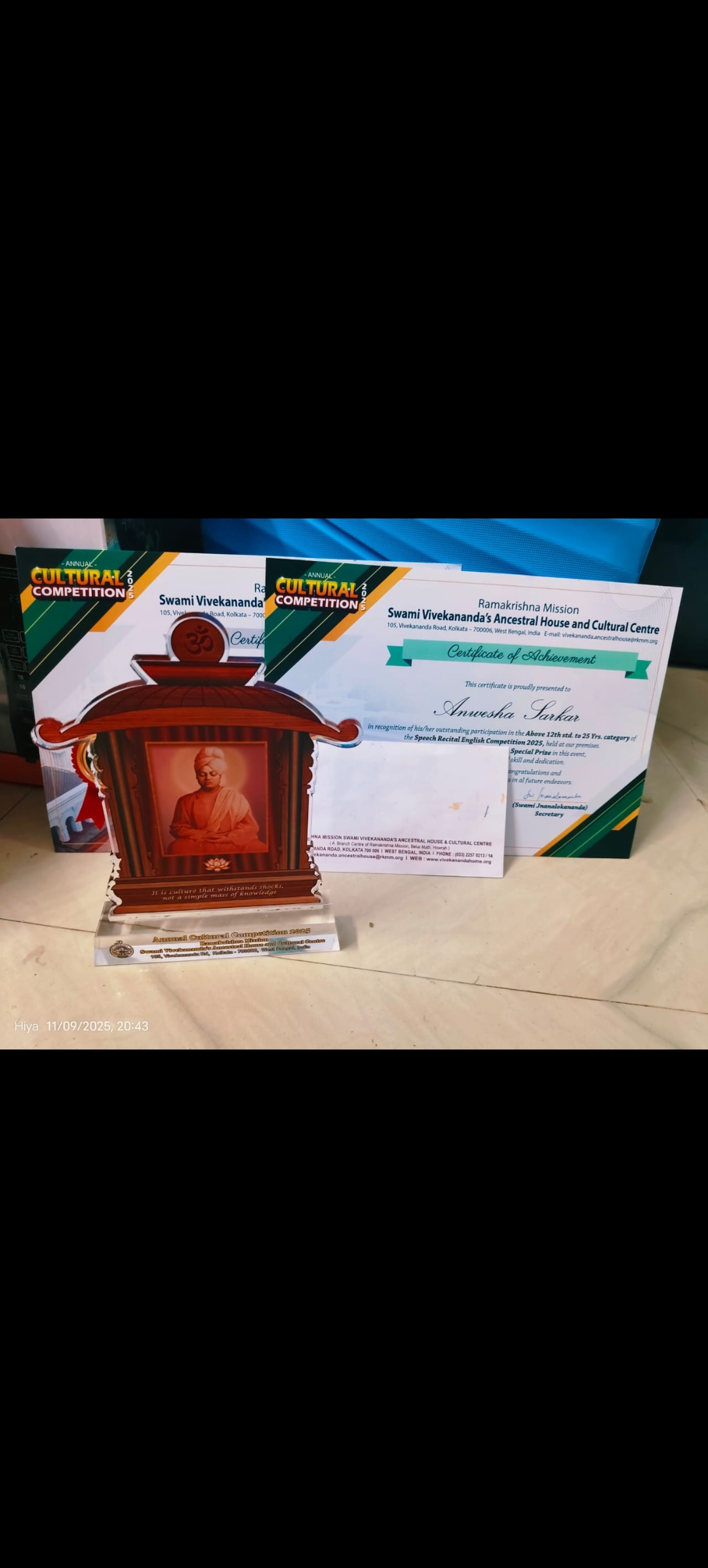 Departmental Student Anwesha Sarkar wins the Special Prize in Speech Recital Competition 2025